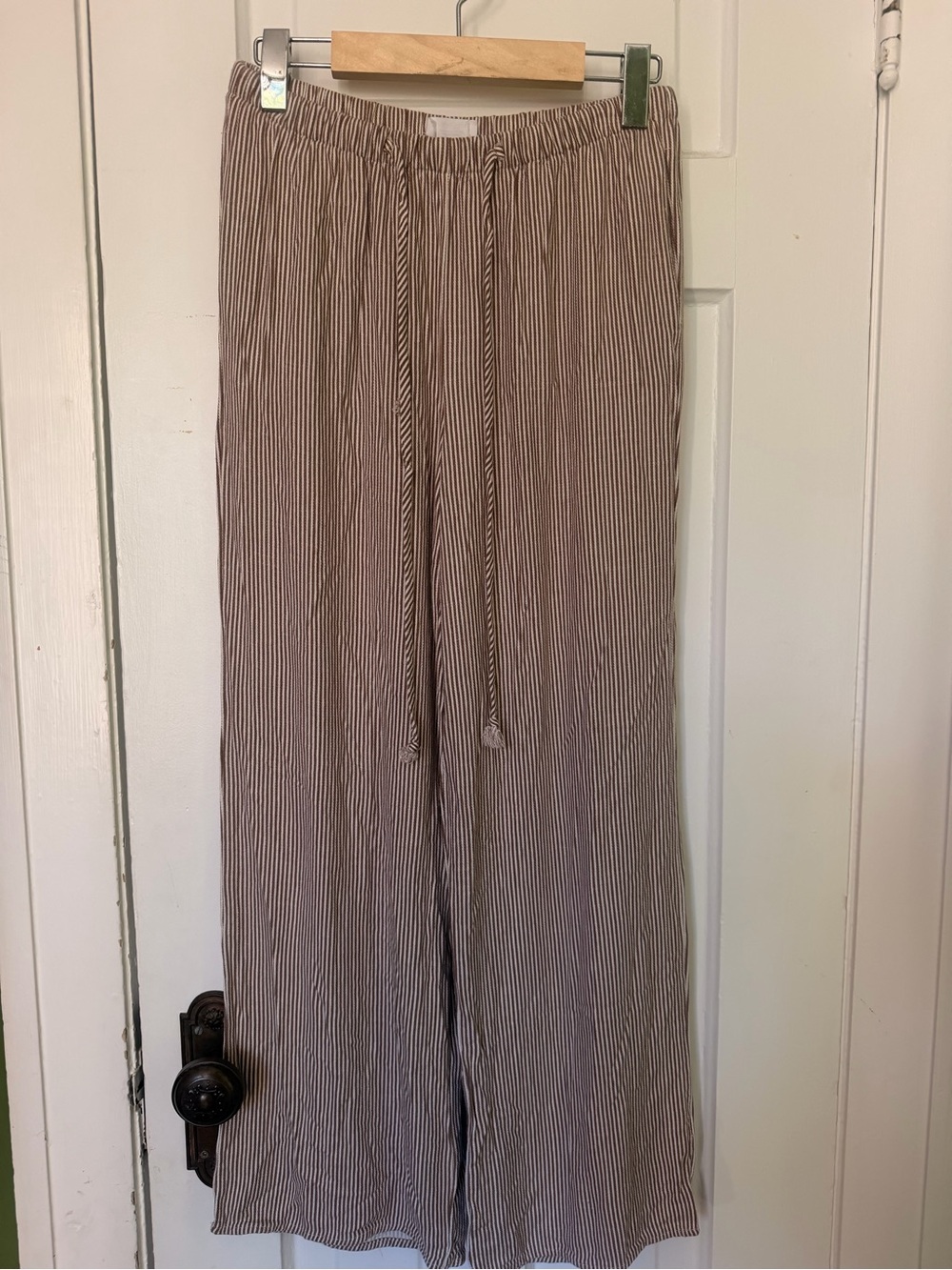 Sienna Sky Taupe and White Striped Wide Leg Pants